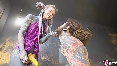 Alt Dominatrix Pegging Tattooed Worker