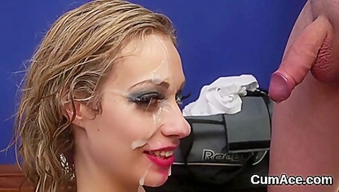 Foxy Beauty Gets Cumshot On Her Face Swallowing All The